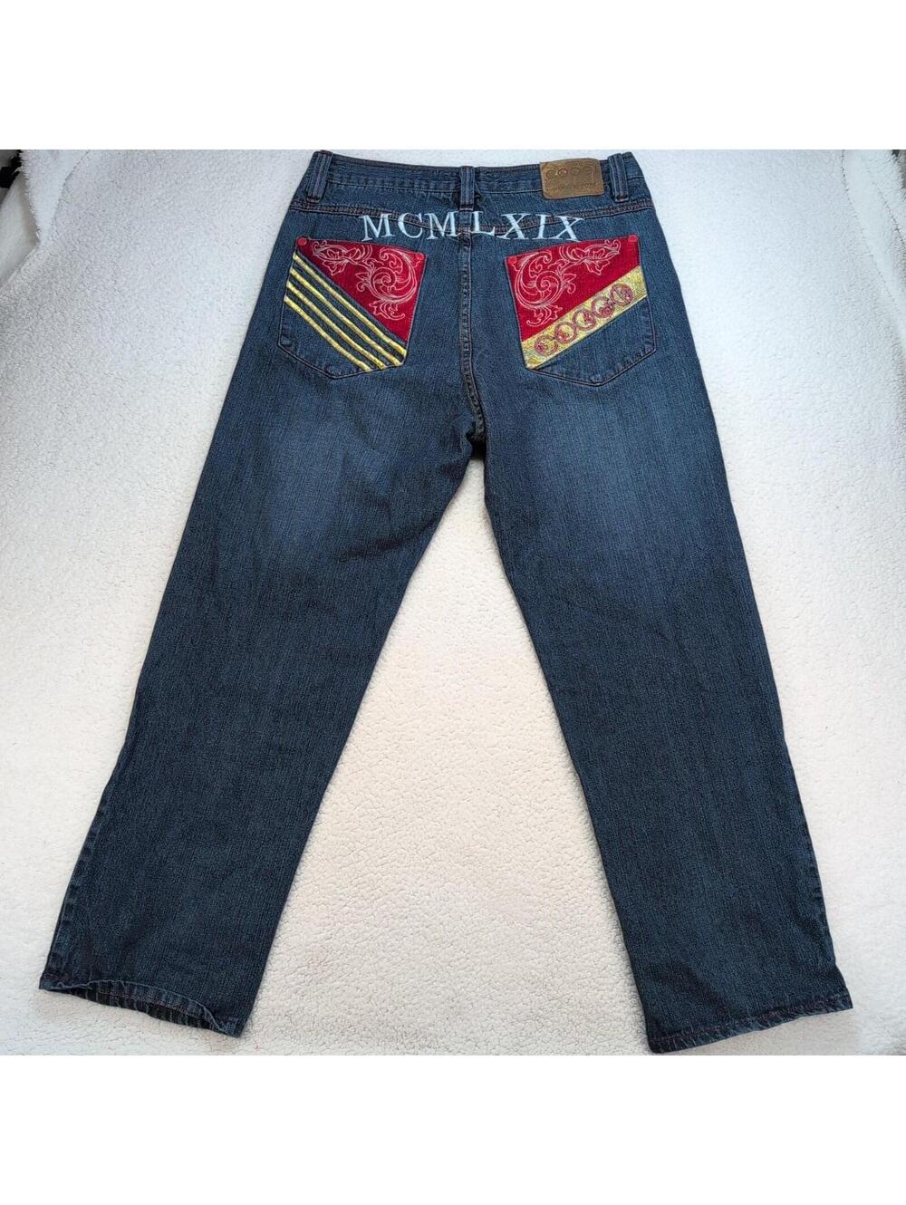 Coogi Jeans Men's W38 L34 Baggy Embroidered MCM LXIX Pockets Blue